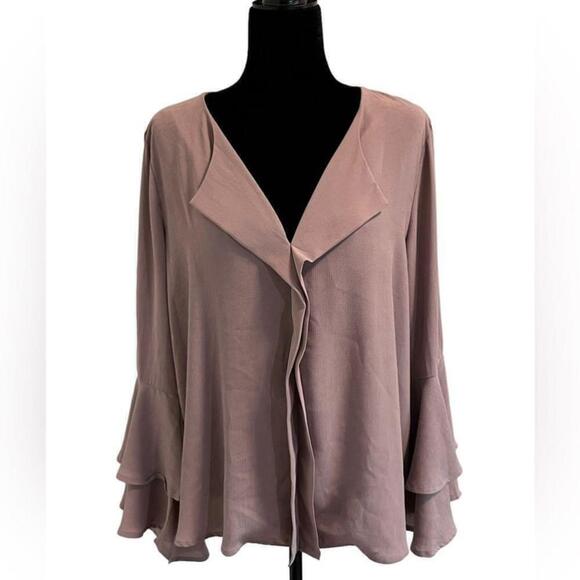Jax & Henley Long Double Ruffled Bell Sleeve Blouse with Open Planket Detail - Picture 1 of 10